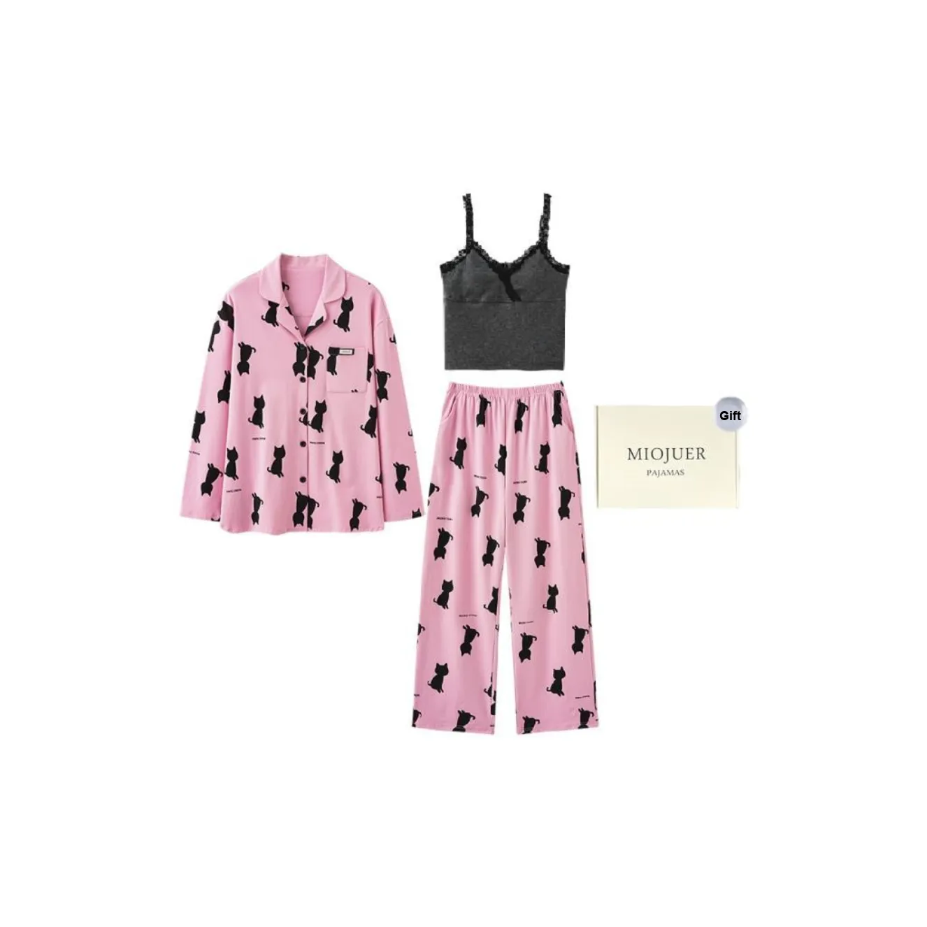MIOJUER With Pads, Three Piece Set Pajama Set Women's