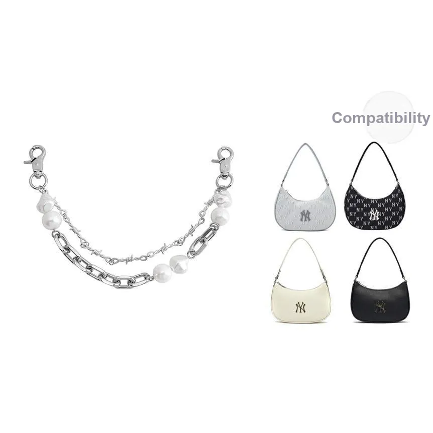 Металлическая жемчужная декоративная цепочка продается отдельно аксессуар для сумки женский серебряный