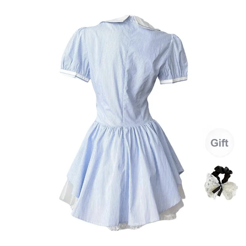 TUSHIFEI Short Sleeved Dress Women's Light Blue+Hair Tie Included-1