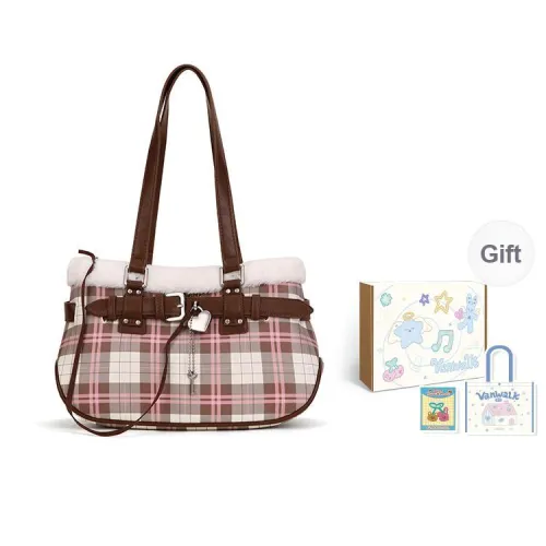 VANWALK PU Shoulder Bag Large Size Women's White/Brown/Pink