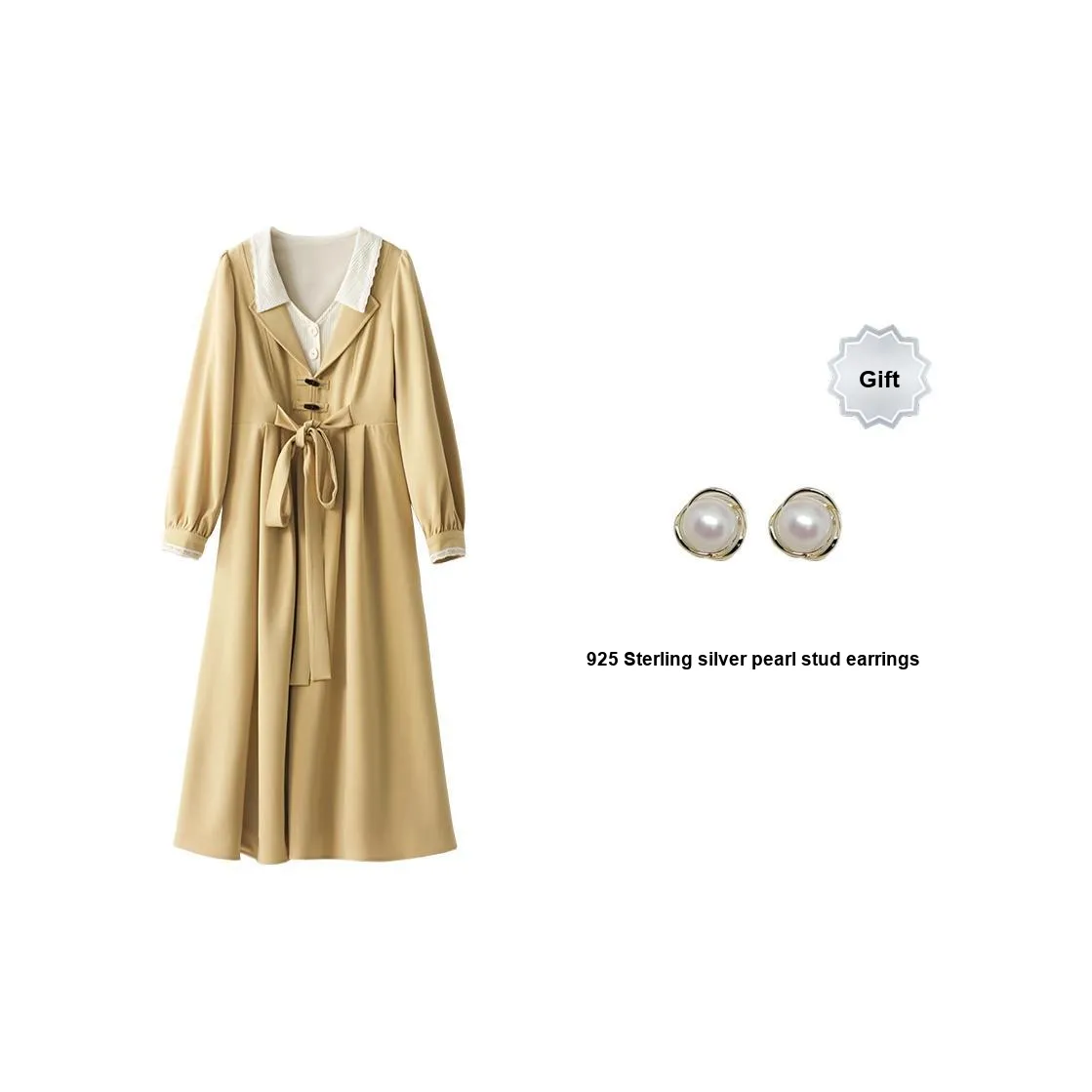 ANNECHEN Ретро Длинное Платье с Длинными Рукавами Женское Желтое