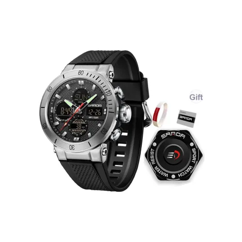 Sanda Электронный + Кварцевый механизм TPU Ремешок Часы Мужские Черный Циферблат