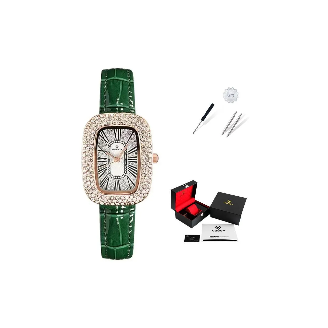 VODOY Женские часы Кварцевый механизм Естественная кожа Ремешок Часы с женским дизайном Серебристый циферблат