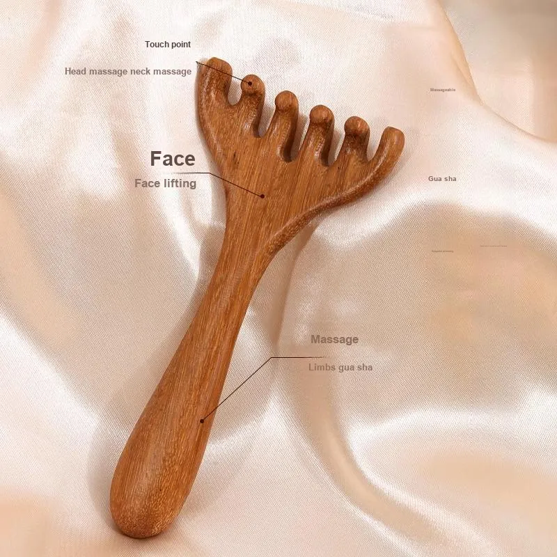 ZHENZI Sandalwood Antler Head Massage Comb Head Scalp Acupressure And Gua Sha To Unblock Meridians And Acupoints-3