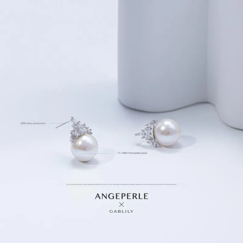 ANGEPERLE Freshwater Pearl Earring Studs Women's-2