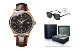 Rose Gold Case Black Dial Brown Leather Strap