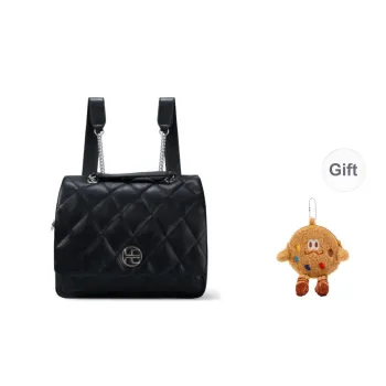HE BAO BAO Microfiber Synthetic Leather Backpack Women's Black/White
