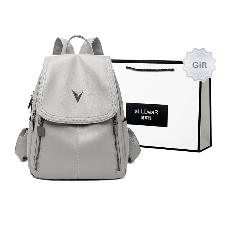 ALLDeaR PU Backpack Women's Gray/Brown/Black-0