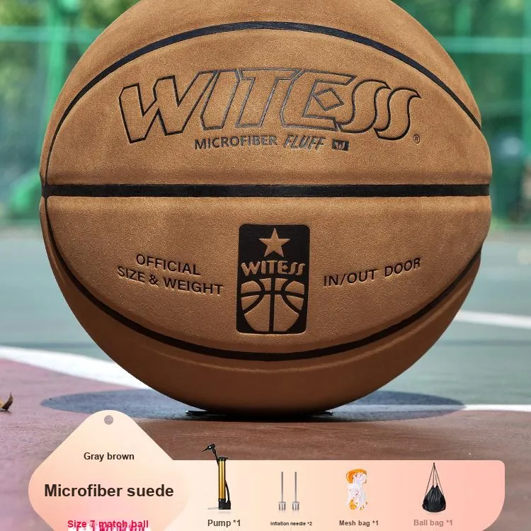 WITESS Eyewitness Series Microfiber Leather Basketball Gray Brown Size 7 Training Unisex-3