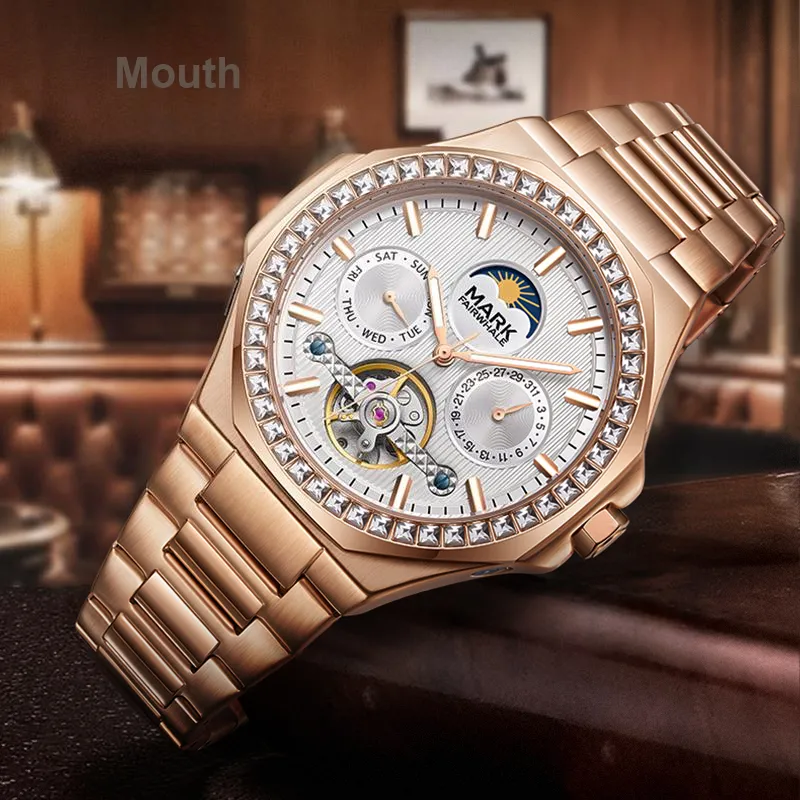 FAIRWHALE Automatic Mechanical Movement Metal Strap Watch Men's Watches Black Dial-10