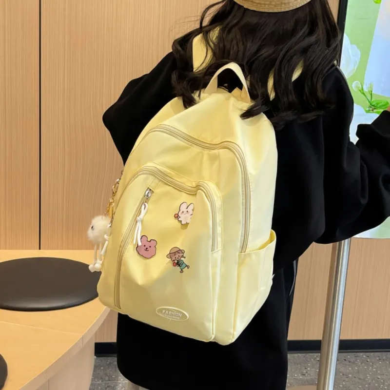 URBAN FOREST Nylon Backpack Unisex Light Yellow/Light Green/Ivory/Black-3