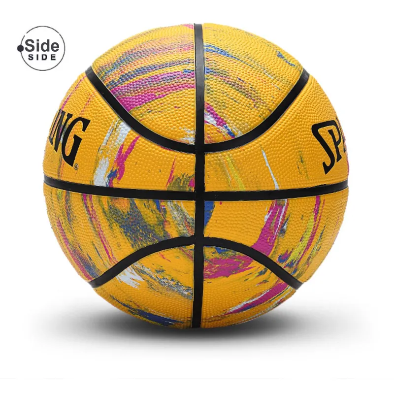 SPALDING Marble Collection Rubber Basketball Yellow Graffiti Size 7 Training Unisex-2