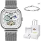 [White Gold Radiant Box]Moon Silver+DK Cuban Bracelet