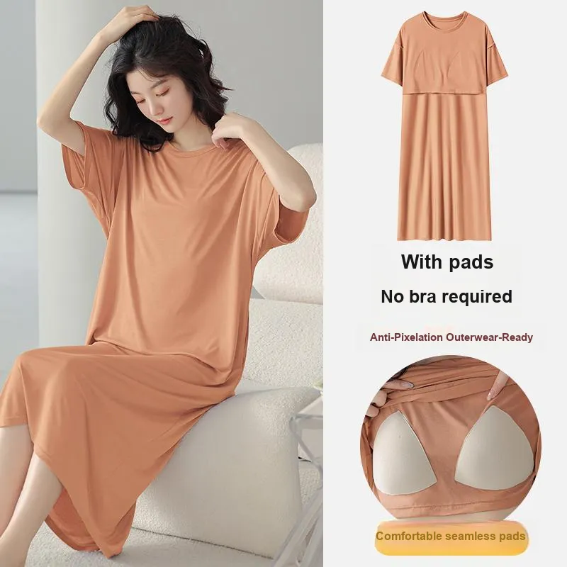 FENTENGCARE Nightgown Women's Orange Red-1
