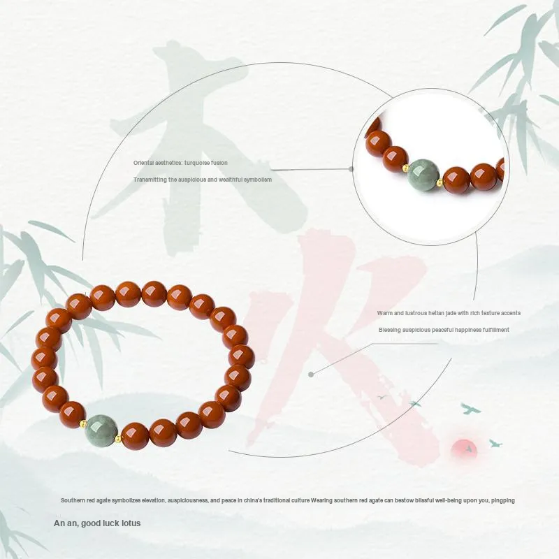 NAME.S Southern Red Agate Beaded Bracelets Premium Jade Unisex-1