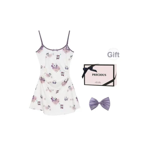 GOYN Dream Фиолетовый [Платье-камзол] + В одном стиле Бант Шея Кольцо Женские Ночные сорочки