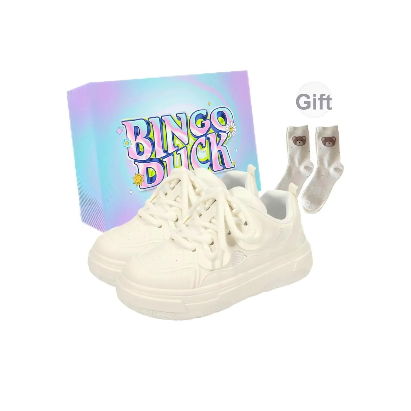 BINGO DUCK Slip-resistant Low Top Скейтборд Кроссовки Женские Белые