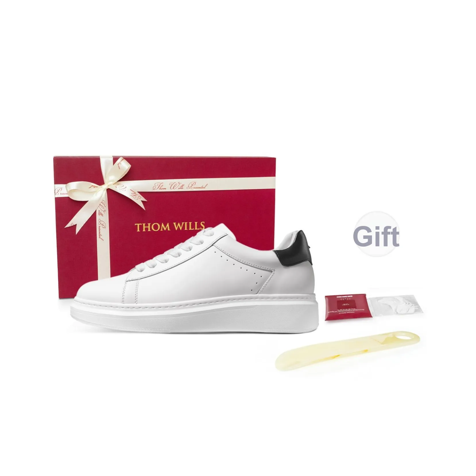 THOM WILLS TW Logo Collection Handmade Small White Shoes Skateboard Shoes Unisex Low Top White/Black