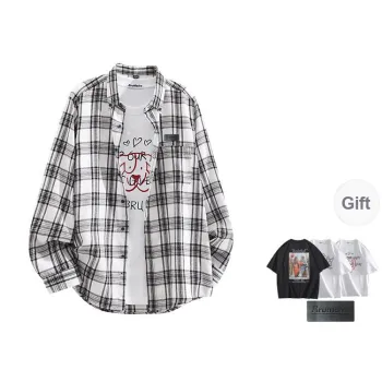 BRUMAIRE Shirt Unisex Ink Green Plaid Comes With Brooch+Sweatshirt