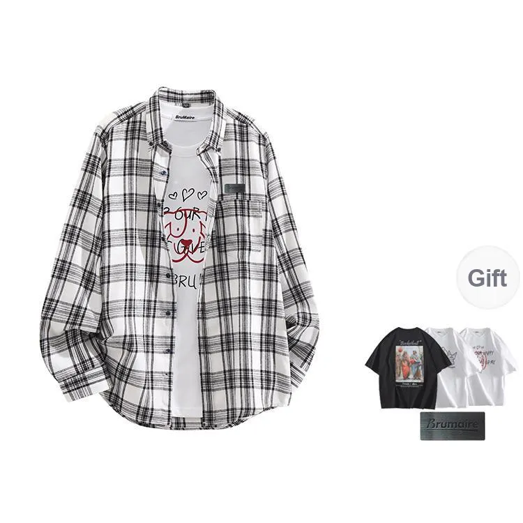 BRUMAIRE Shirt Unisex Ink Green Plaid Comes With Brooch+Sweatshirt-2