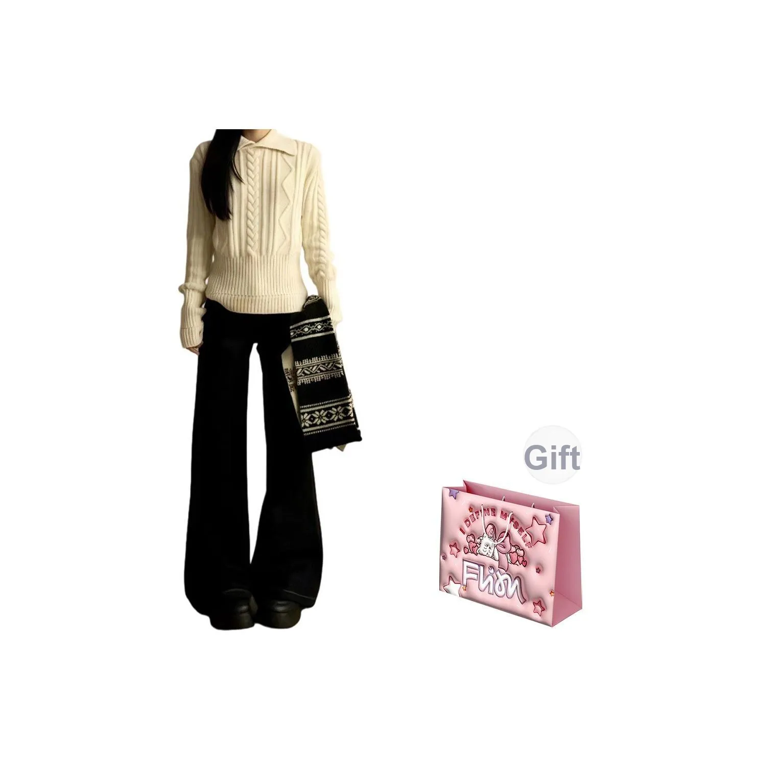 FLIM Трикотажная ткань Кардиган Широкие брюки 2 шт Комплекты Одежда Женская