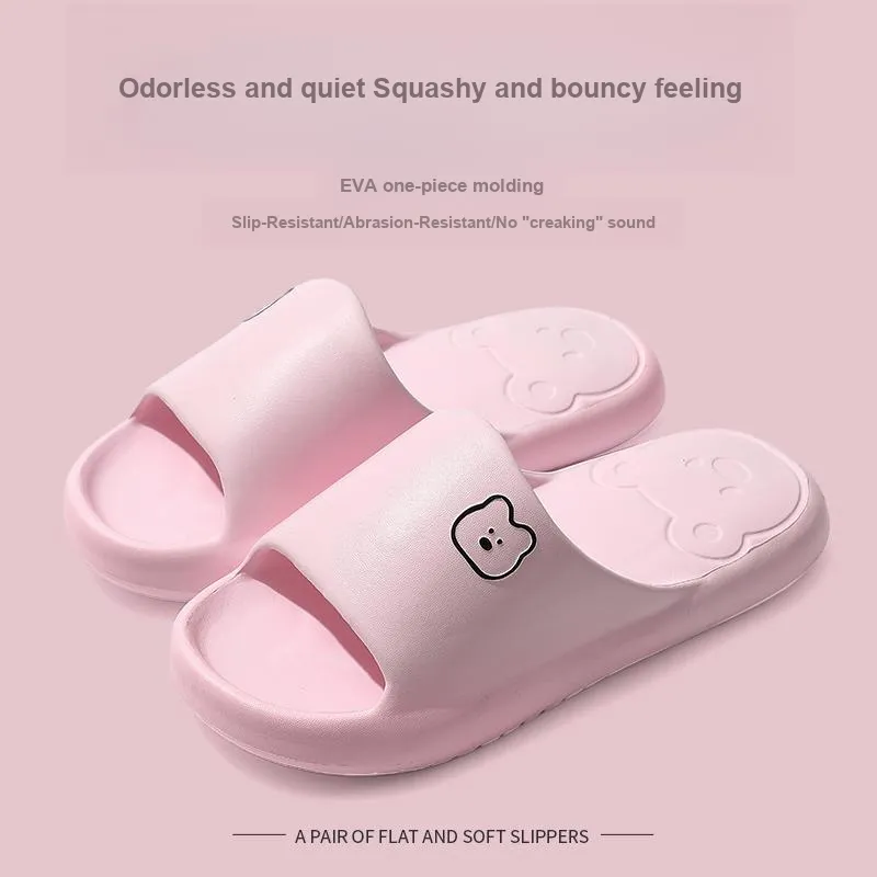 Foot Recreation Summer Bear Home Indoor Bathing Slip Resistant Couple Squashy And Bouncy Feeling Slippers, Unisex-1