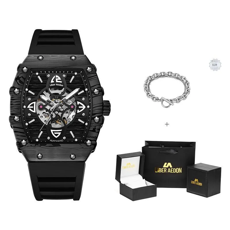 LIBER AEDON Automatic Mechanical Movement Black Dial Men's Watches-5