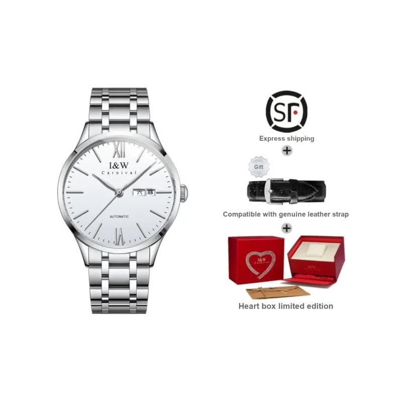 I&W CARNIVAL HWGUOJI Automatic Mechanical Movement Stainless Steel Watchband Watch Men's Watches Gray Dial-7