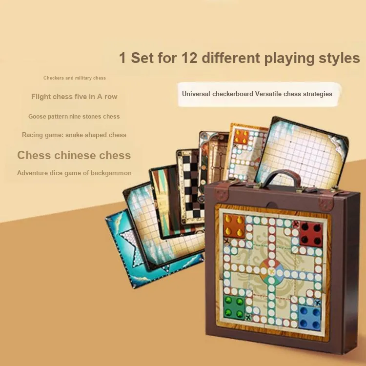 Gollum Kids' 12 in 1 Wooden Board Game, Chinese Chess, Five In A Row, And Checkers Board Games-3