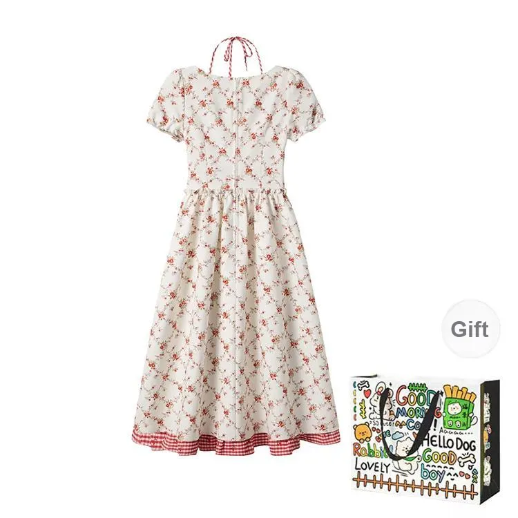ZVJH Short Sleeved Dress Women's Red White-13