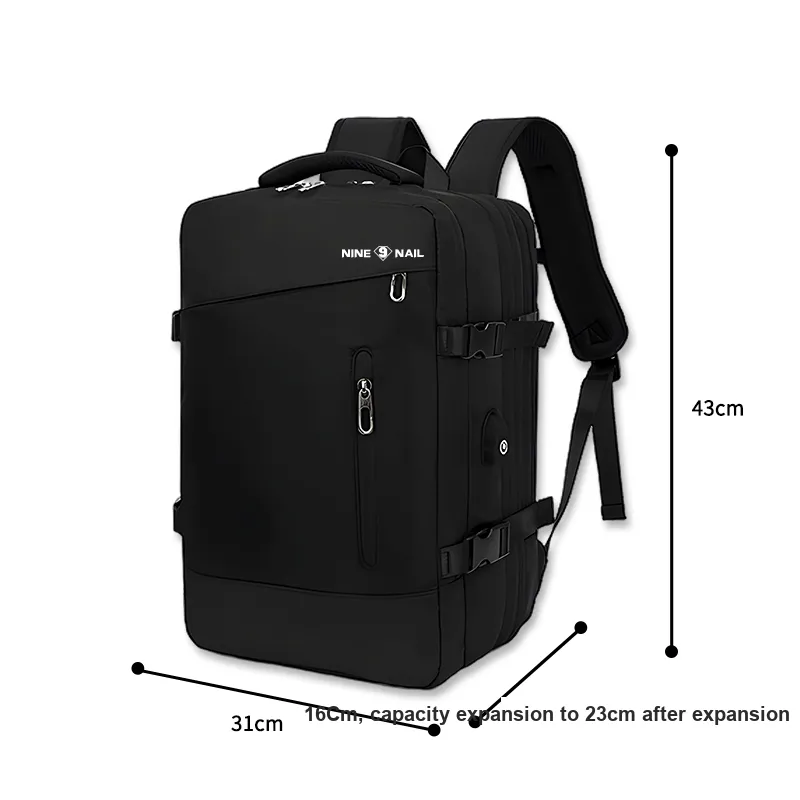 NINE NAIL Water Resistant Oxford Casual Backpack Unisex Black-4
