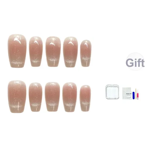 JINGCHANXUE Персик Кошачий глаз Handcrafted False Nail Средний LADDER Кожа Ухаживающий Телесный Coquette 14мм