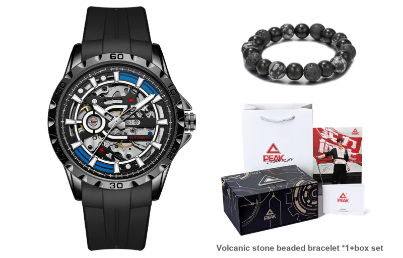 PEAK Explorer Collection Mechanical Movement Silicone Strap Watch Men's Watches Cut-Out Dial-5