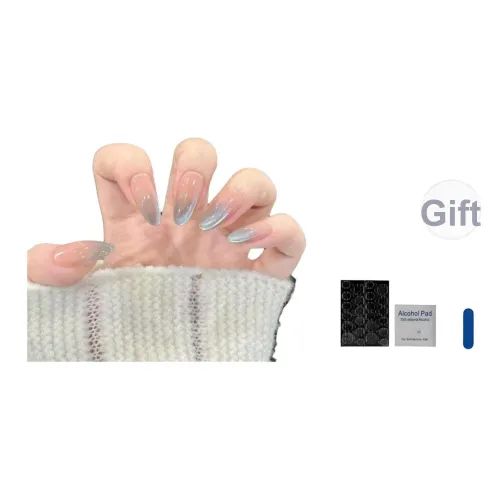 OUYUJI Ручной работы Готовый товар Съемный False Nail False Nail Миндаль Овал Длинный Морской синий Градиентный Стиль Instagram