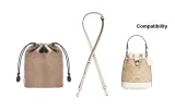 Trumpet Bucket Bag Ecru 1.1cm Width Litchi Grain Gold Buckle Adjustable 90-120cm+Khaki Nylon Lining