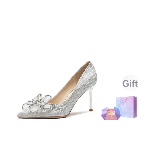 Ainer Кошка Сердцебиение Возлюбленный Узкий каблук Высокие каблуки 8 см Женские Серебряный