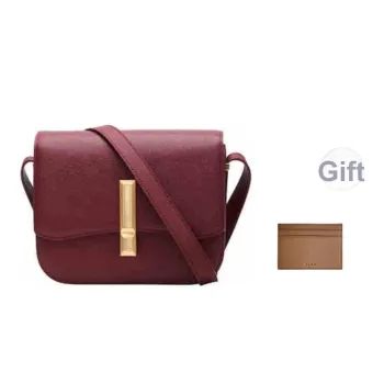 PECO Cow Leather Small Square Crossbody Bag Medium Size Women's Black/Gray/Red