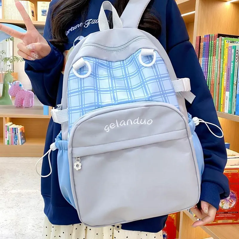BUBM Nylon Backpack Unisex Green/Sky Blue/Pink-10