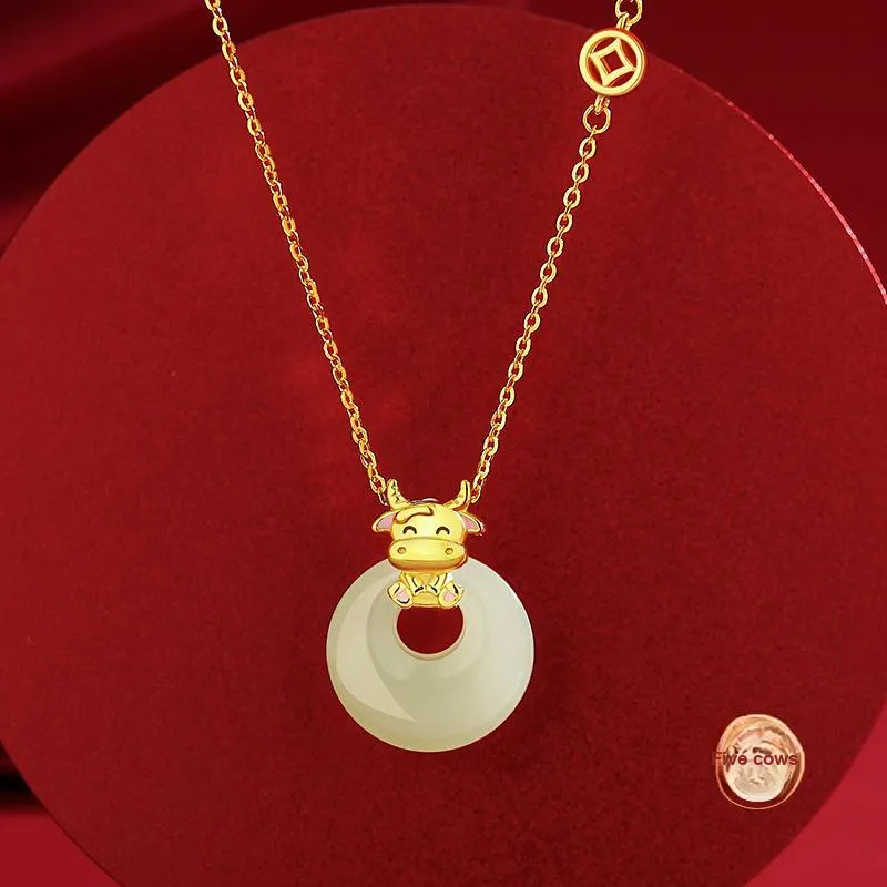 Qing Yi Hetian Jade Necklaces Pale Greenish White Jade Unisex-6