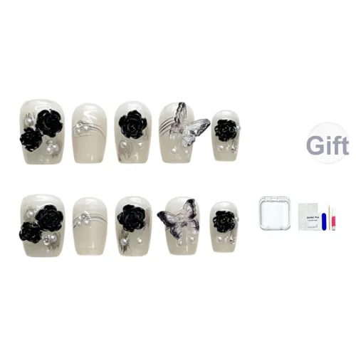 JINGCHANXUE Черный Камелия Осветляющий False Nail Короткий Квадрат Премиум Feel Телесный 12мм