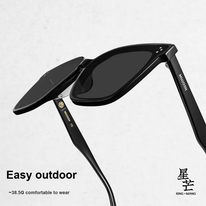 MUJOSH Plate Frame Square Sun Protection Sunglasses With UV Protection And Polarization Unisex Obsidian Black-3
