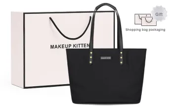 MAKEUP KITTEN Fabric With Synthetic Leather Shoulder Bags Tote Bag Shopping Bag Handbag Large Size Unisex Black
