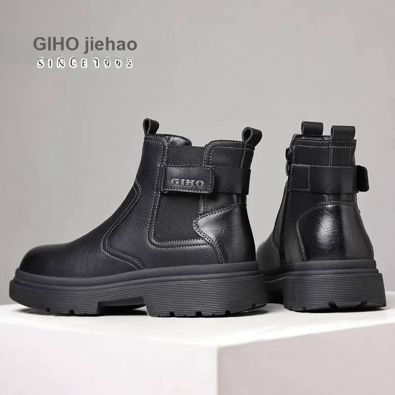 GIHO Ankle Boots Medium Heel Men's Black-6
