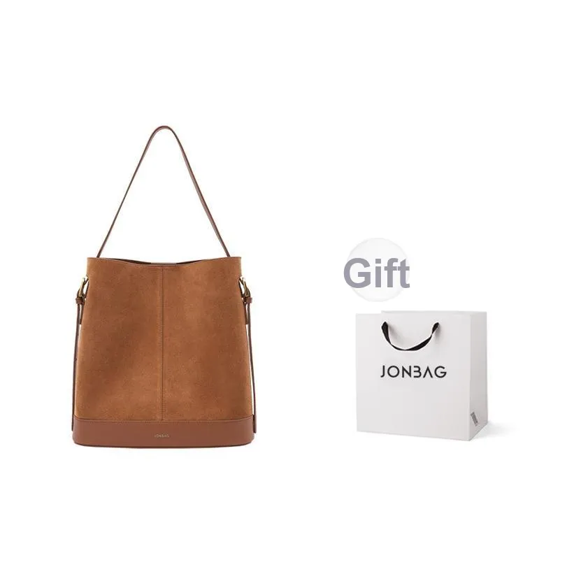 JONBAG Cow Leather Suede Bucket Bag For Mother's Day Shoulder Bag Medium Size Women's Honey Brown/Tea Umber