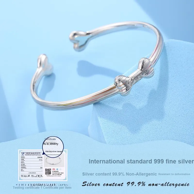 LAOYINJIANG S999 Fine Silver Bangles Women's-3