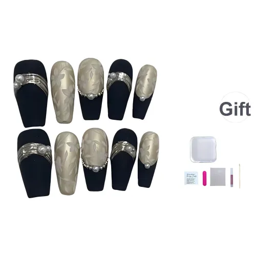 A Few More Cute Magic Mirror Nail Art False Nail Trapezoidal Long Dark Blue Solid Color Matte