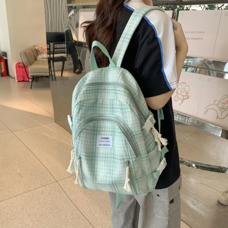 MOK Cotton Linen Blend Backpack Unisex Ecru/Gray/Black/Green-8