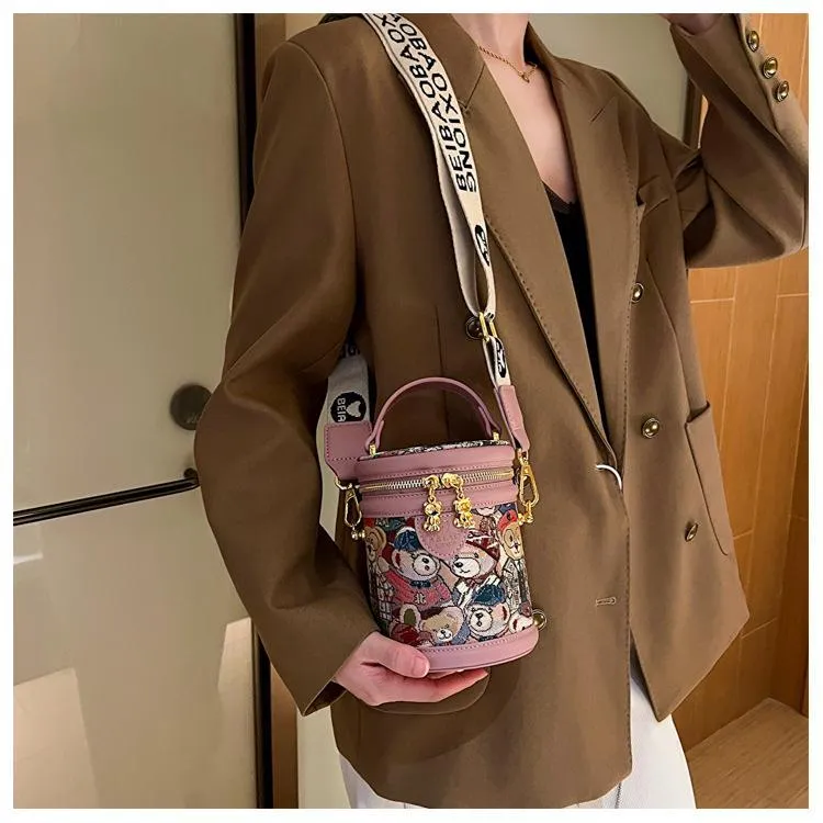 North Pack Fabric Cylinder Bag Bucket Bag Crossbody Bag Regular Women's Navy Blue/Brown/Pink-8