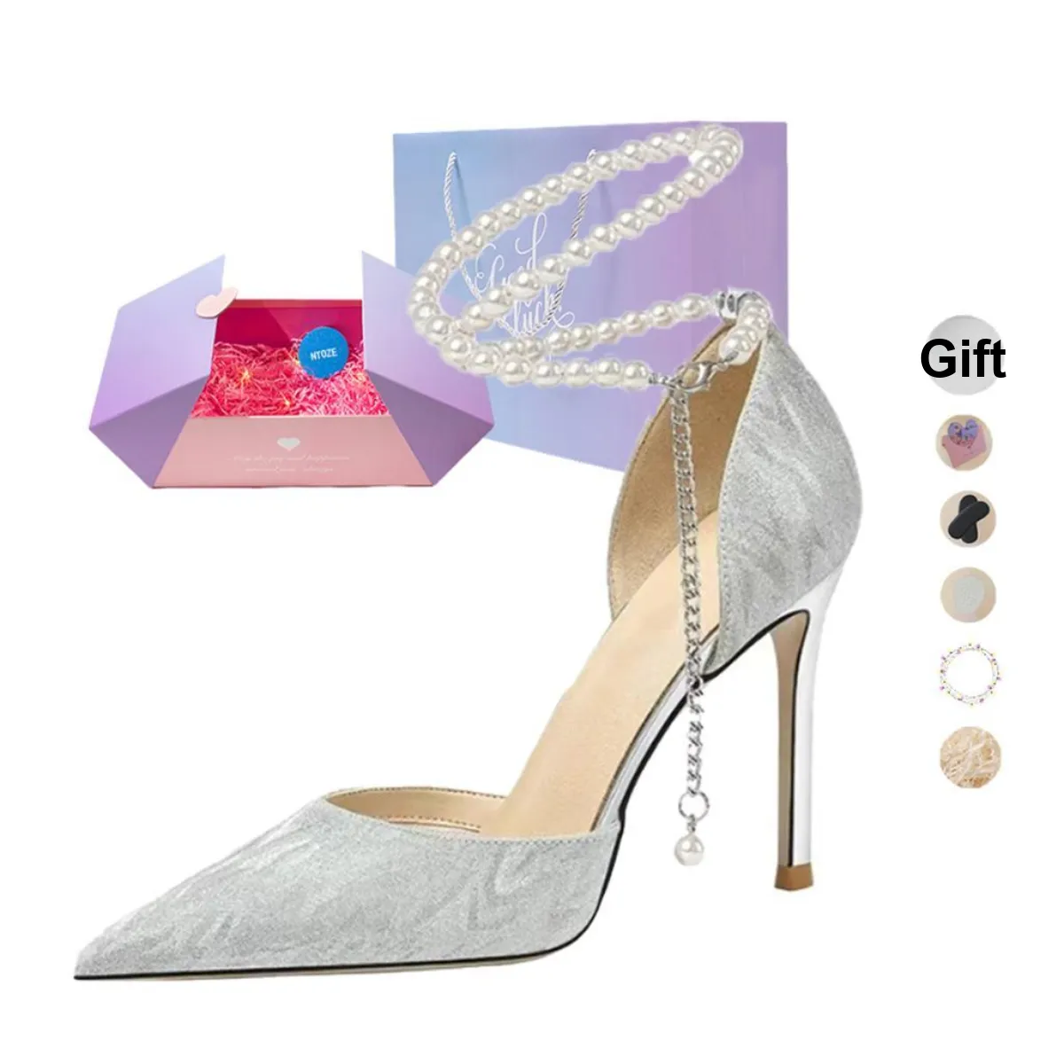 NTOZE High Heels Women's Silver
