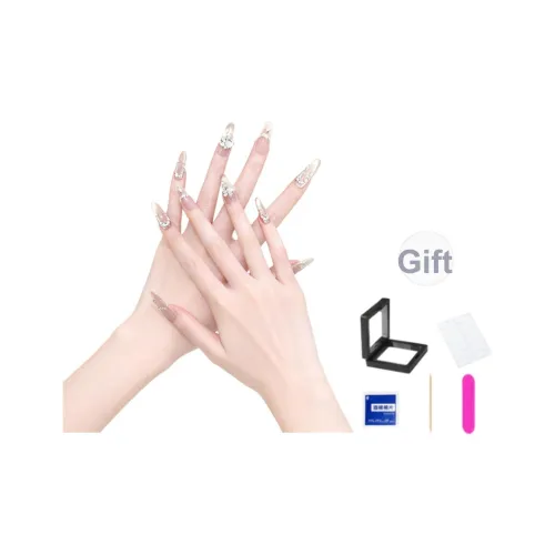 XNTX Кошачий глаз Роскошь Премиум Сверкающий страз Французский Осветляющий Handcrafted False Nail Овал Розовые оттенки